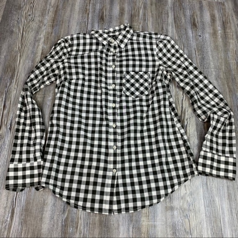 Merona Button Down Black White Buffalo Plaid SZ XS